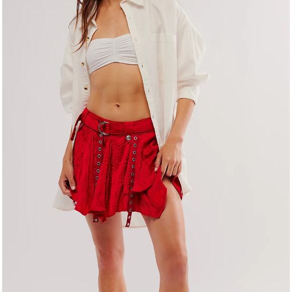 Free People Rue Mini Skirt Red - Picture 1 of 6